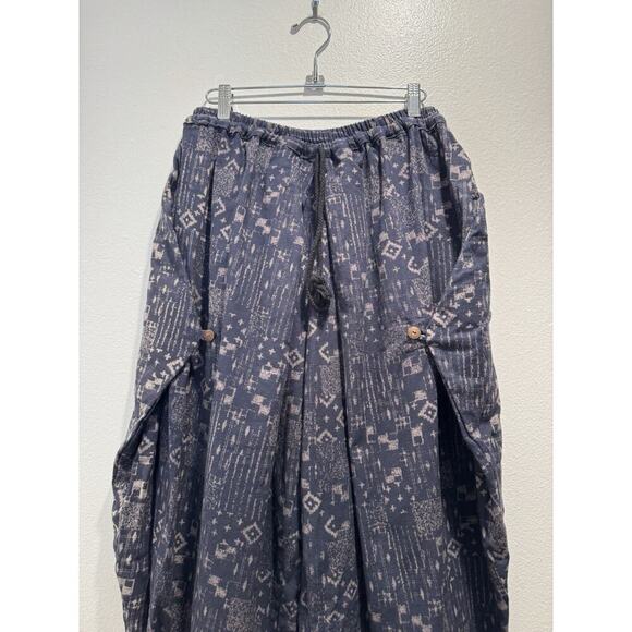 Unbranded Blue Print Harem Crop Pants Cotton Boho Festival Elastic Waist Hippie - Picture 4 of 9